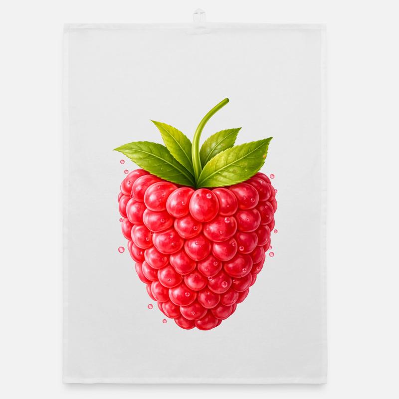 Fresh raspberry with leaves Organic dish towel