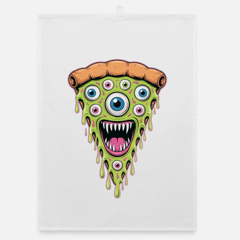Monstre de la pizza à l’œil dégoulinant - Torchon bio - blanc