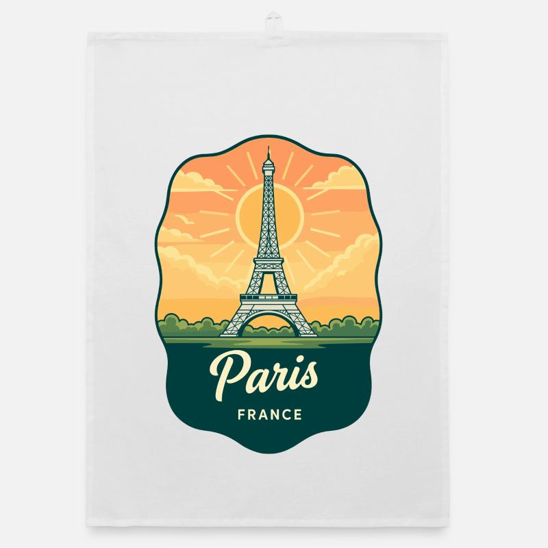 Paris Eiffel Tower France Retro Sunset Badge Organic dish towel