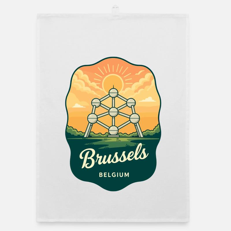 Brussels Atomium Vintage Sunset Reiseabzeichen Organic Geschirrtuch