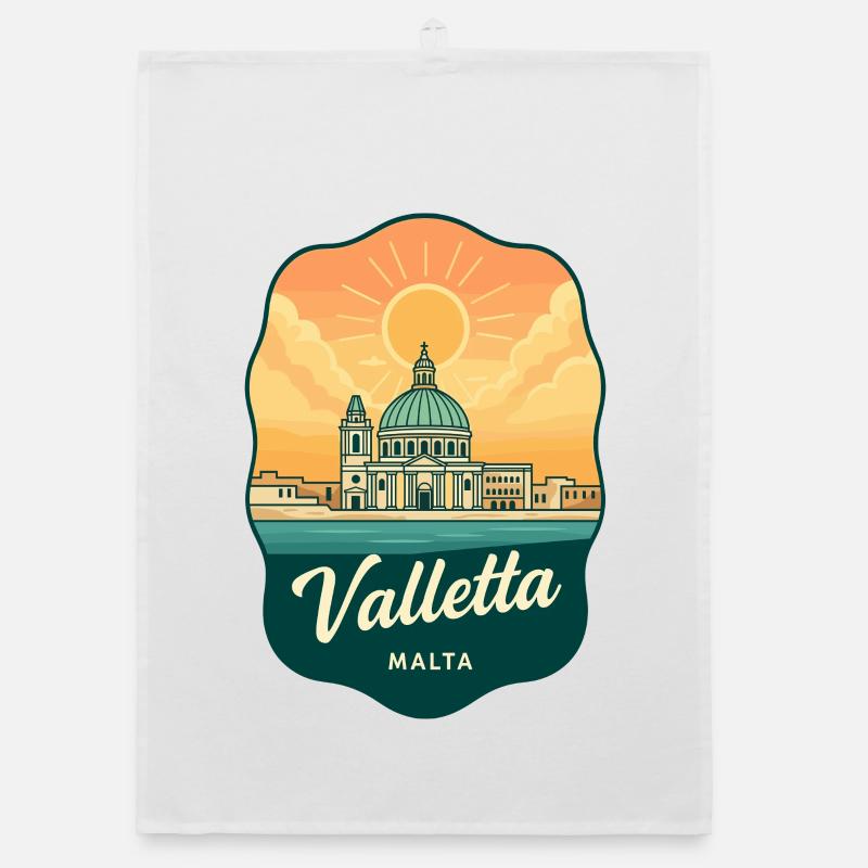 Badge de voyage Retro Sunset de Valletta Malta Torchon bio