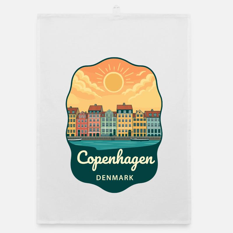 Badge Rétro Sunset de Copenhague Nyhavn Torchon bio