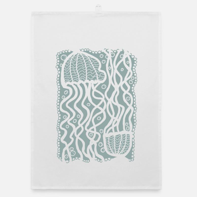 Jellyfish Ocean Hand Drawn Organic dish towel