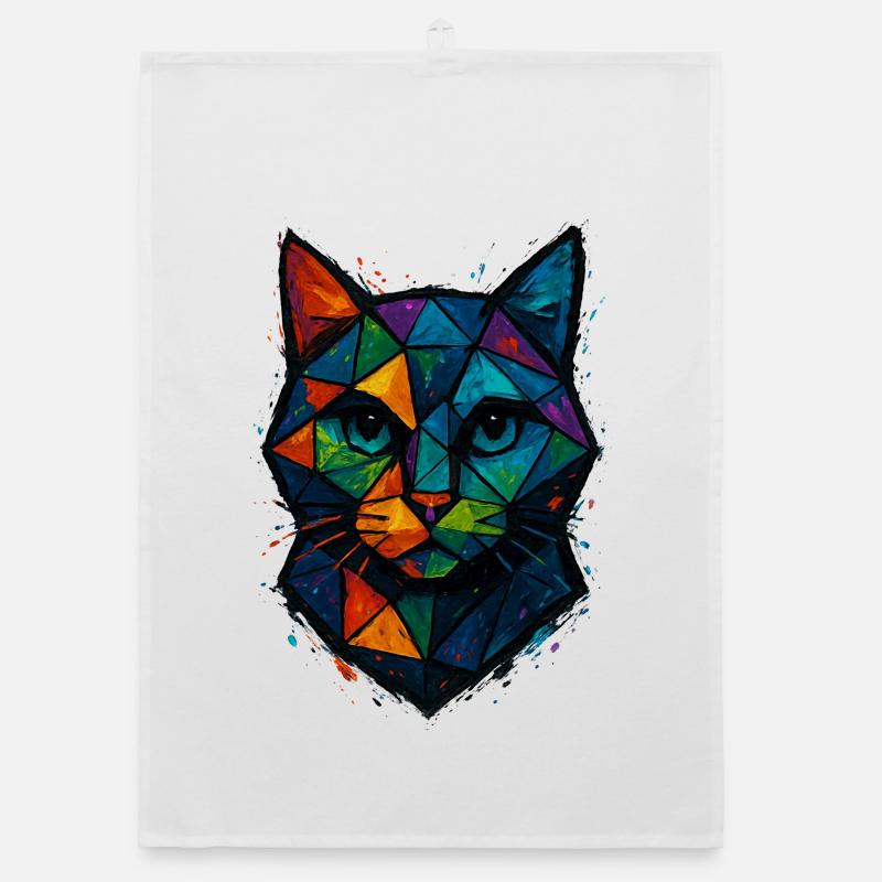 Cat Low Poly - Geometric Mesh Polygonal Art Desig Organic dish towel