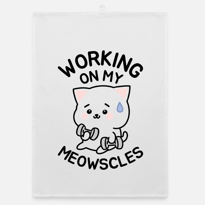 Working On My Meowscles Organic dish towel