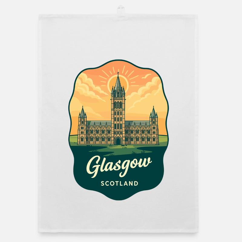 Badge de voyage Retro Sunset de Glasgow, Écosse Torchon bio