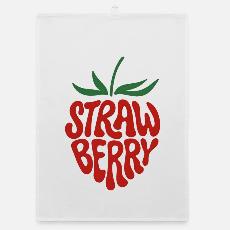 Strawberry - Aesthetic Retro Fruit Graphic Design Organic dish towel