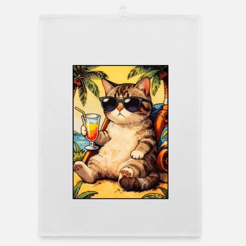 Chat cool en vacances d’été Torchon bio