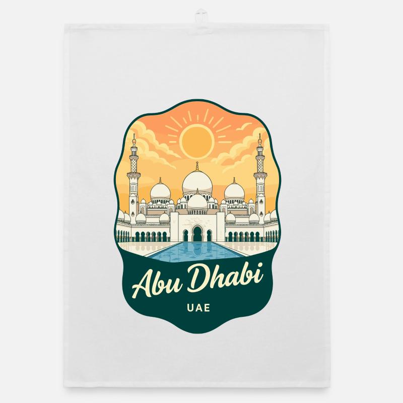 Insigne rétro du coucher de soleil de la Grande Mosquée d’Abu Dhabi Torchon bio