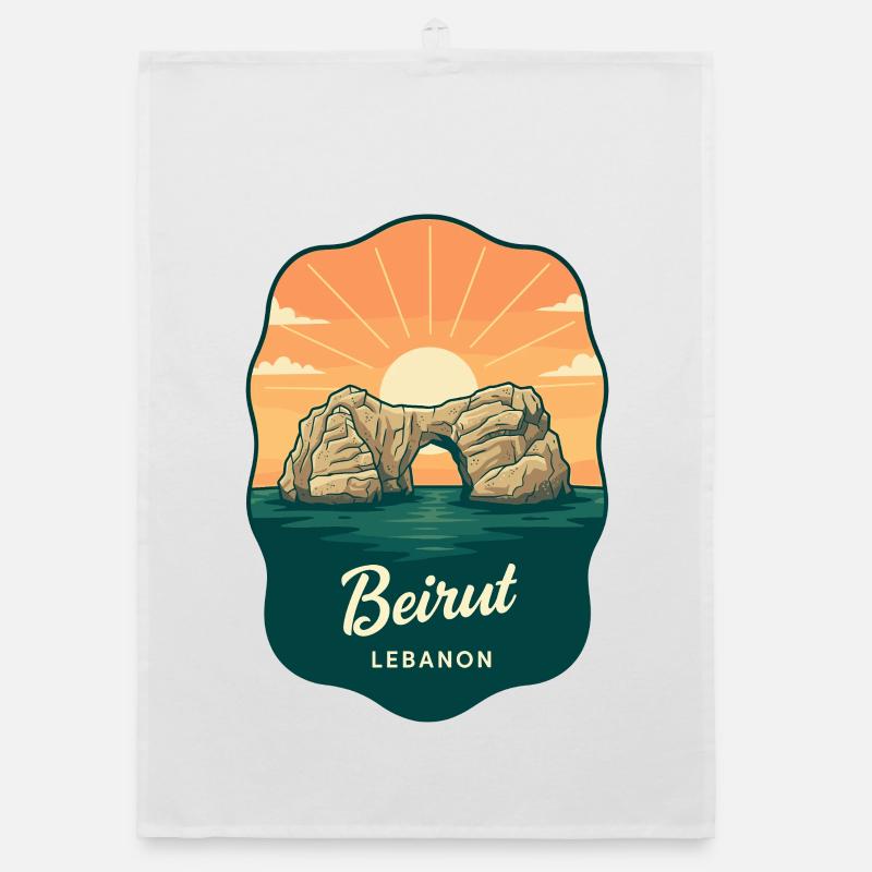 Beirut Raouche Rocks Retro Sunset Reiseabzeichen Organic Geschirrtuch