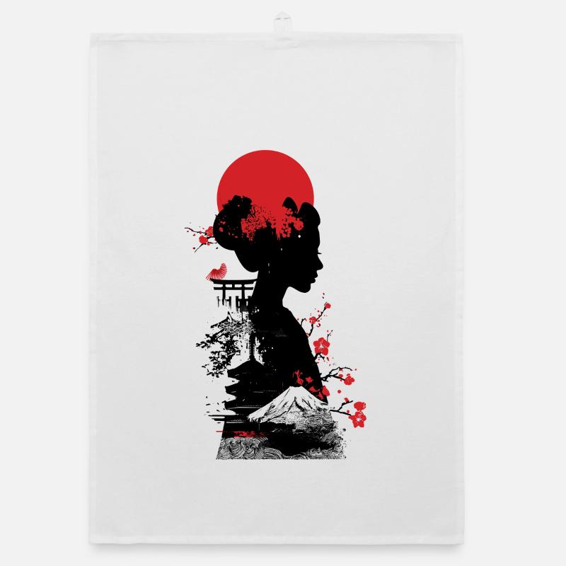 Silhouette Rouge Fleurs Soleil Torchon bio