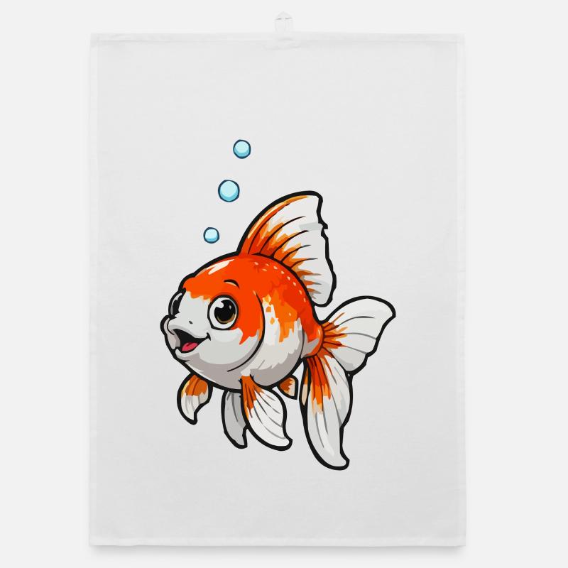 Poisson rouge de dessin animé de carpes koi avec des bulles Torchon bio