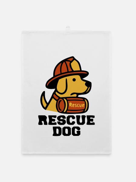 Fire Dog Rescue Dog Logo - Organic dish towel - white - Front
