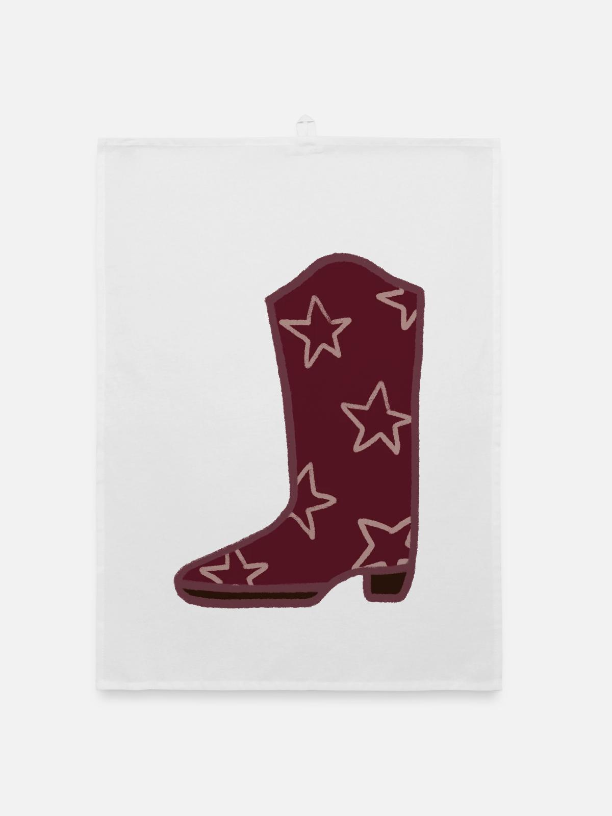 Sternen-Western-Stiefel - Organic Geschirrtuch - Weiß - Vorne