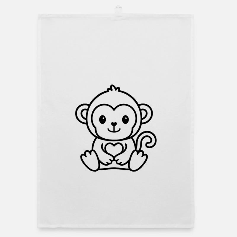 Cute Monkey Outline Tee Organic dish towel