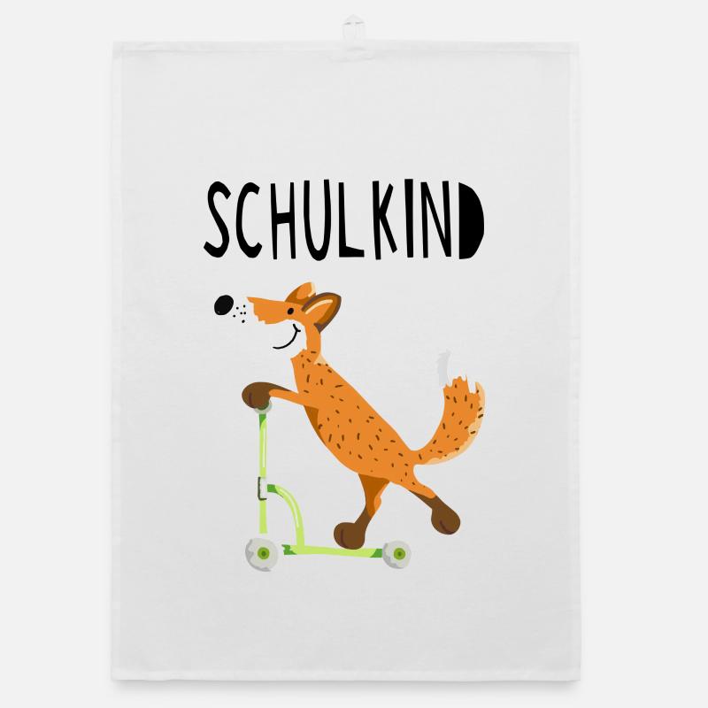 Endlich Schuldkind - Kleiner Fuchs mit Roller Organic Geschirrtuch
