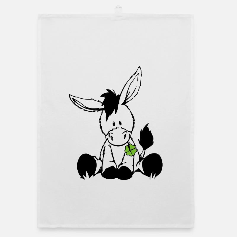 Ânes au trèfle vert - Torchon bio - blanc