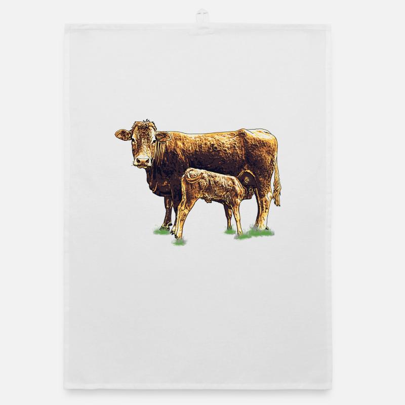 kuh mit kalb Organic Geschirrtuch