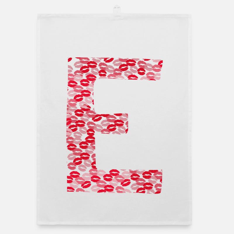 Buchstabe E - T-Shirt-Küsse - Organic Geschirrtuch - Weiß