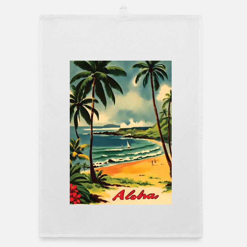 Aloha Beach Landscape Retro Organic dish towel