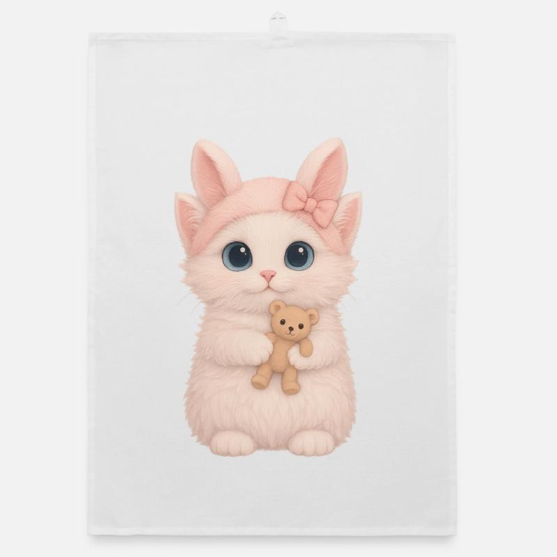 Chat mignon moelleux avec ours en peluche Torchon bio