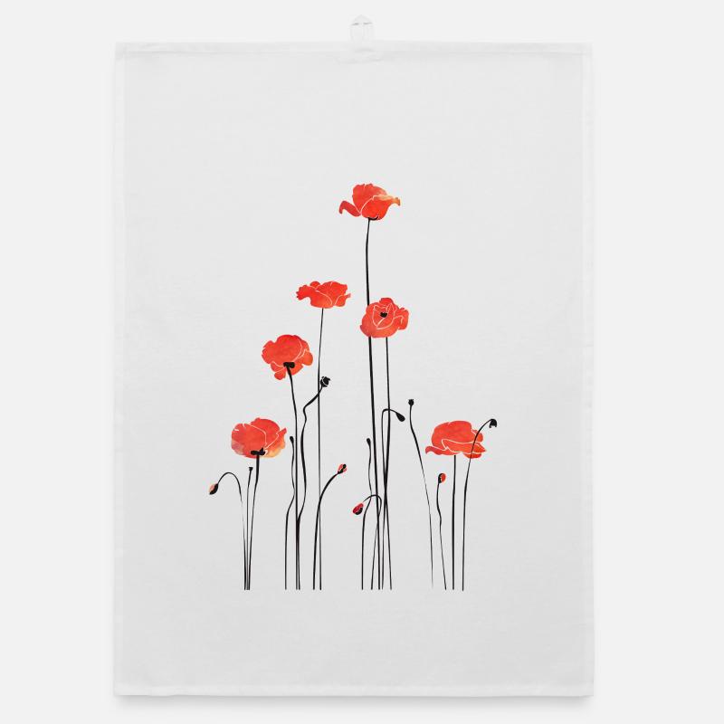 Abstrakte Mohnblumen Illustration - Organic Geschirrtuch - Weiß
