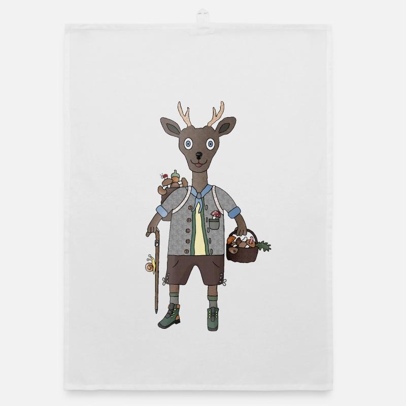 Forest magic with deer and mushroom Organic dish towel