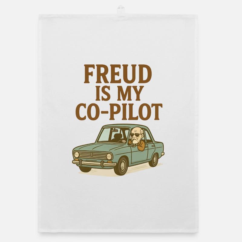 Freud is my co pilot - Organic dish towel - white