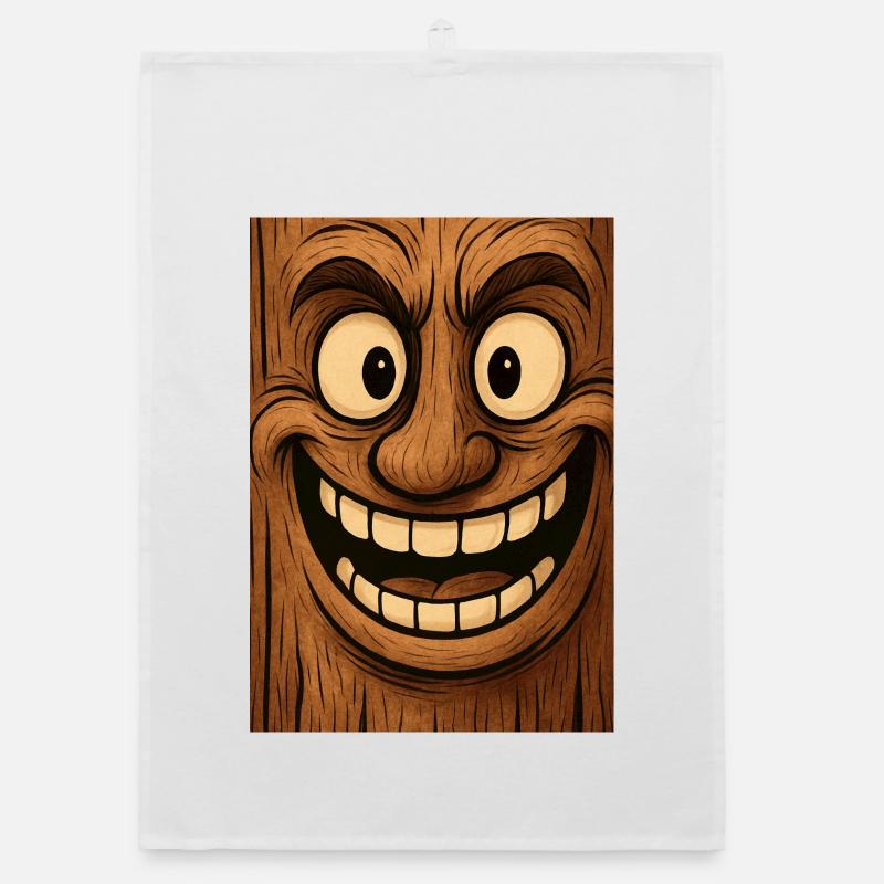 Holzmasken Lächelnde Grimasse - Organic Geschirrtuch - Weiß