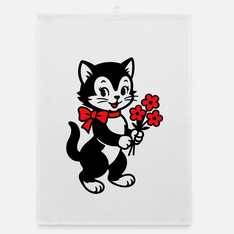 Chat noir avec ruban rouge Torchon bio