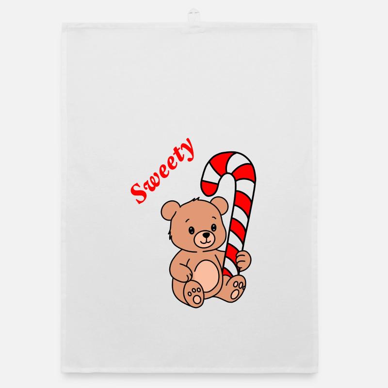 Cute Bear with Candy Cane Organic dish towel