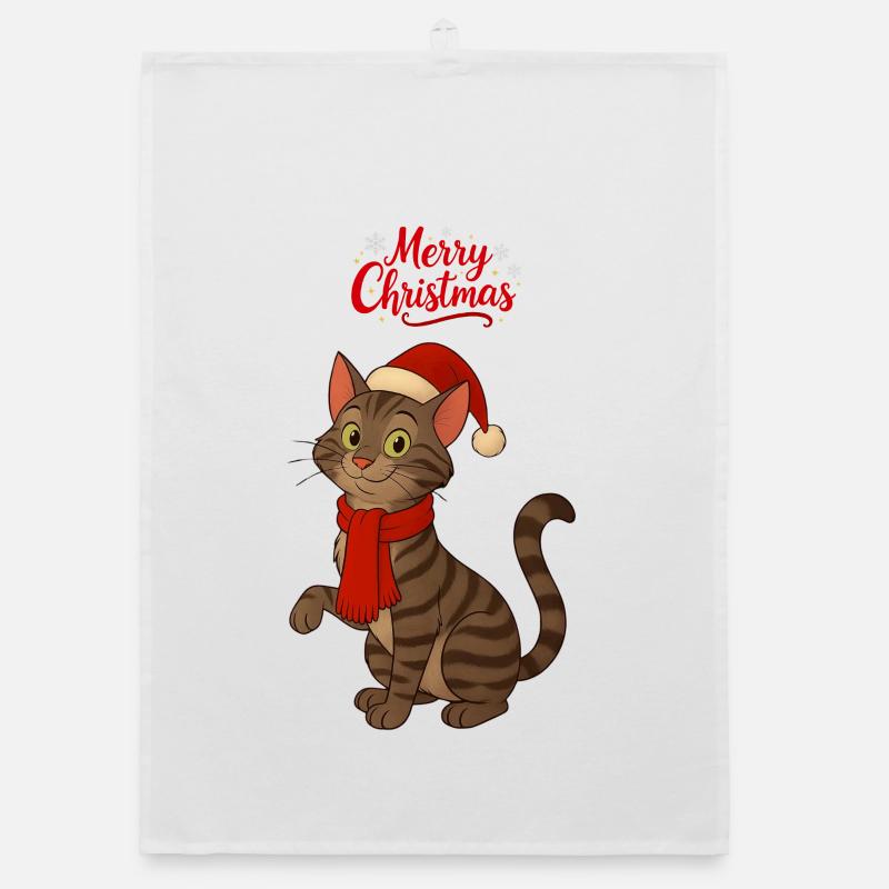 Chat gris Merry Christmas Torchon bio