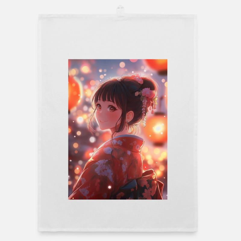 Kimono Blooming Bright Lanterns Organic dish towel