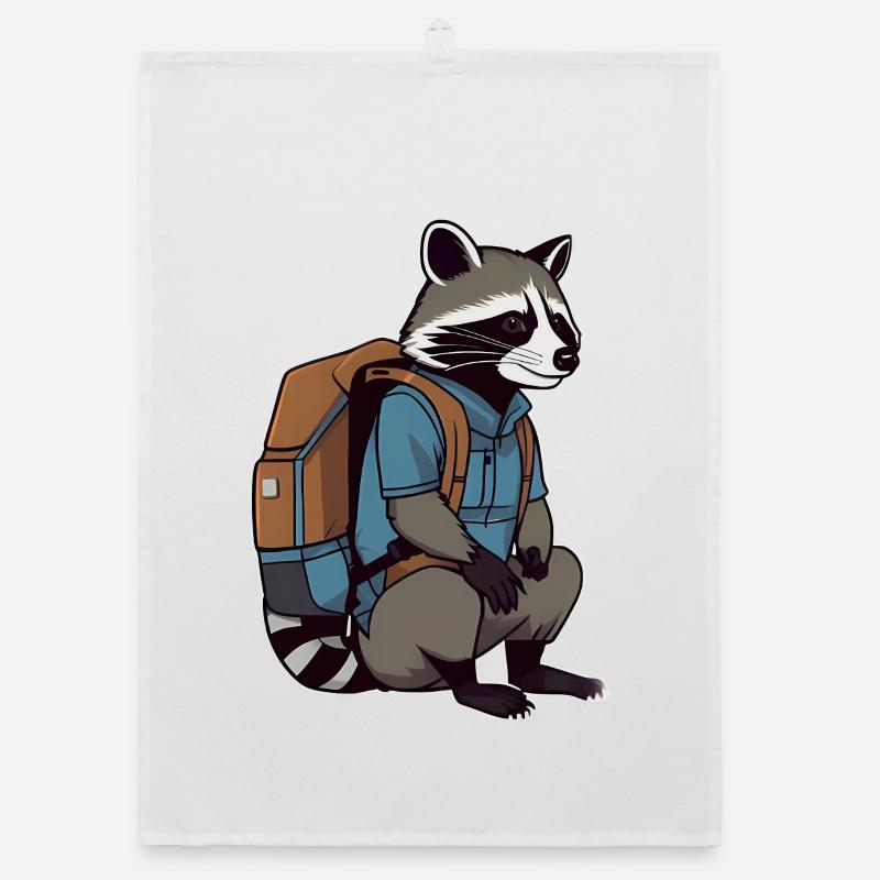 Wandernder Waschbär mit Rucksack Organic Geschirrtuch