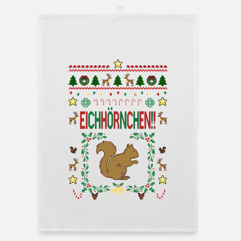 Attention squirrels, Christmas, presents Organic dish towel