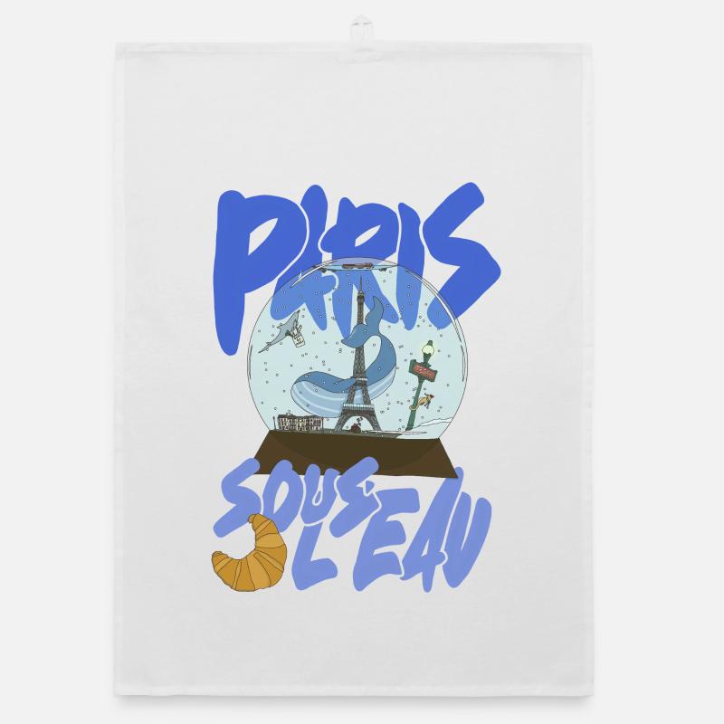 Paris Snowglobe Blue - Eiffel icon Organic dish towel