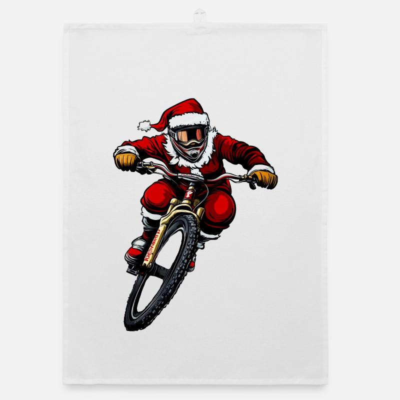Cycliste de descente de Noël - Torchon bio - blanc