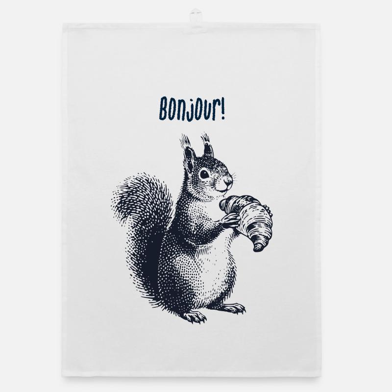 Bonjour Croissant Eichhörnchen - Organic Geschirrtuch - Weiß