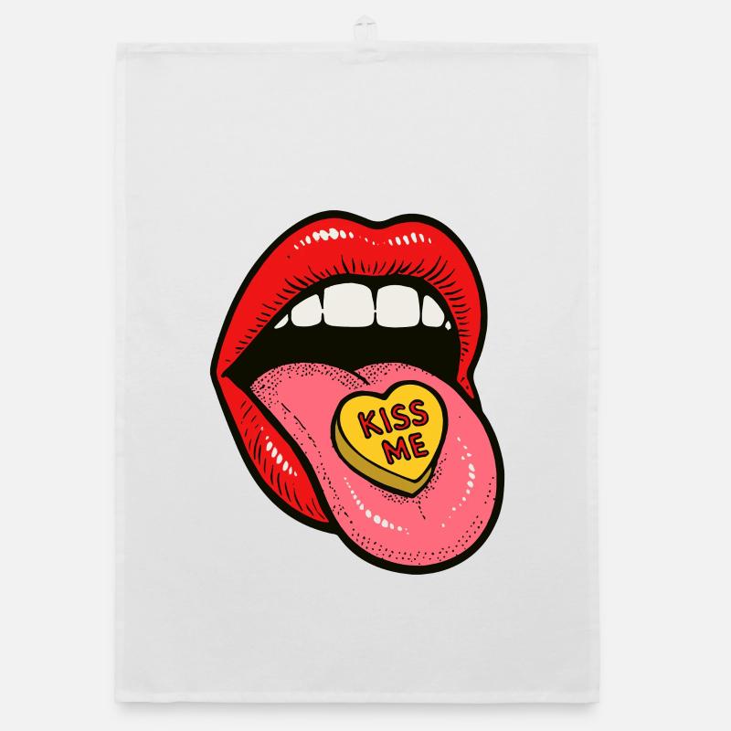 Red Lips Tongue Candy Love Organic dish towel