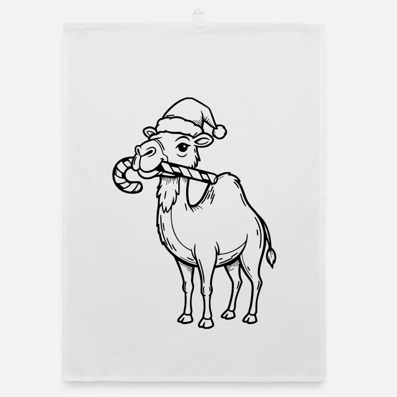 Camel with Santa Hat Illustration Organic dish towel