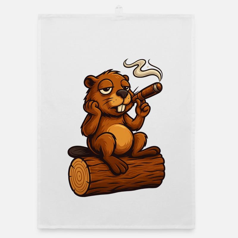 Chilling beaver with cigar Organic dish towel