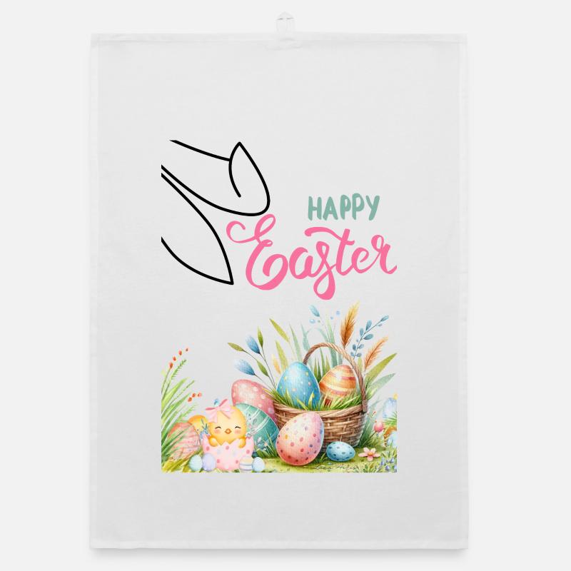Pastel Easter Basket and Eggs Organic dish towel