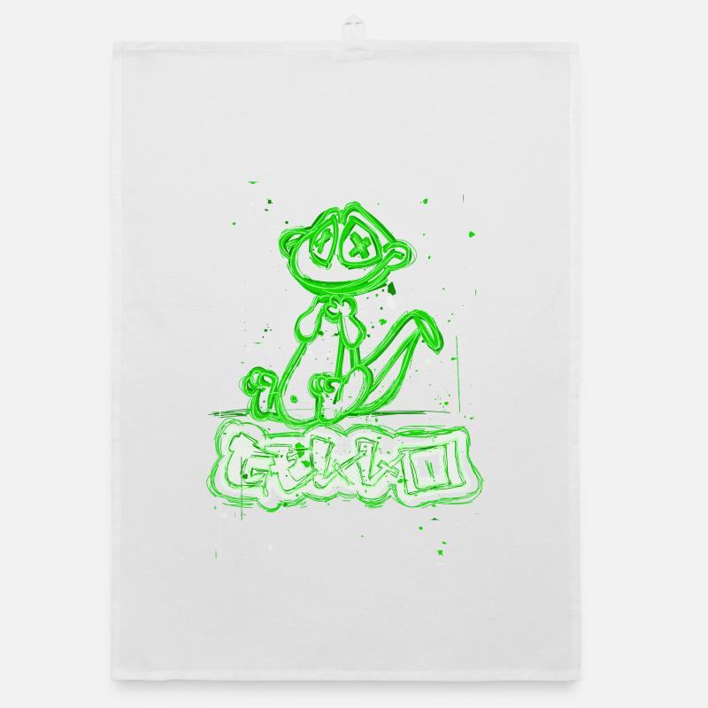 Chien graffiti néon à rayures vertes Torchon bio