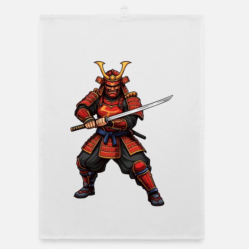 Samurai Warrior in Red Organic dish towel