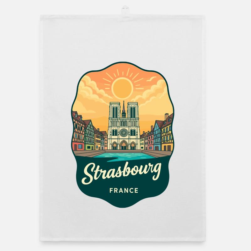 Insigne rétro du coucher de soleil de la cathédrale de Strasbourg Torchon bio