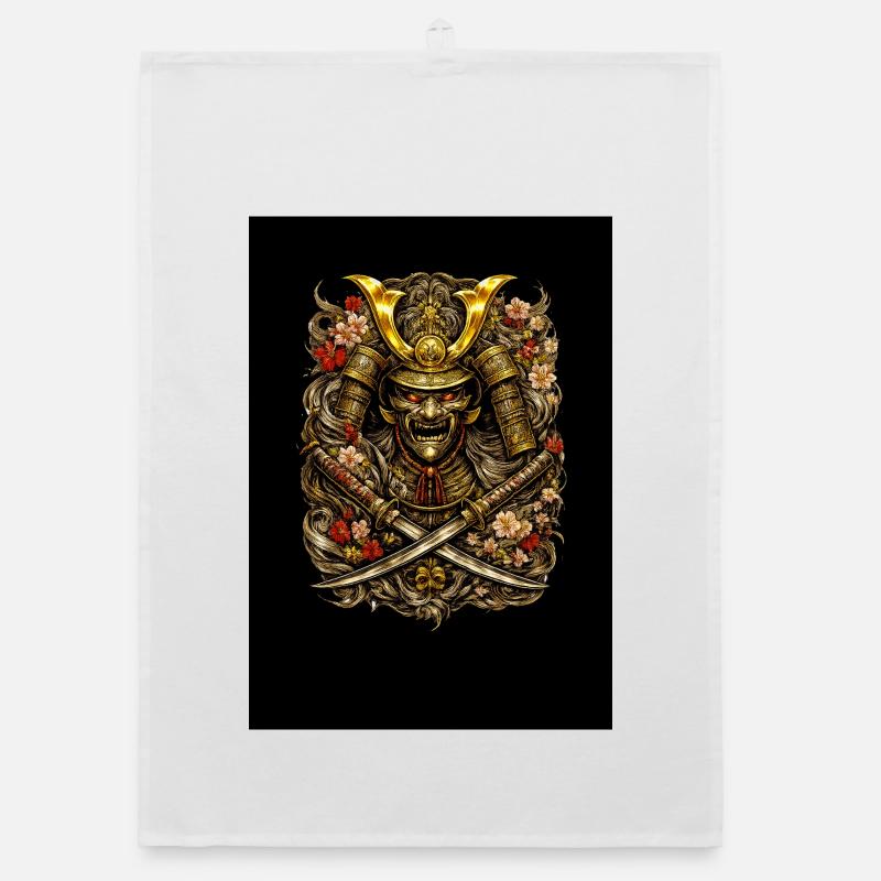 Samurai Blossom Helmet Organic dish towel