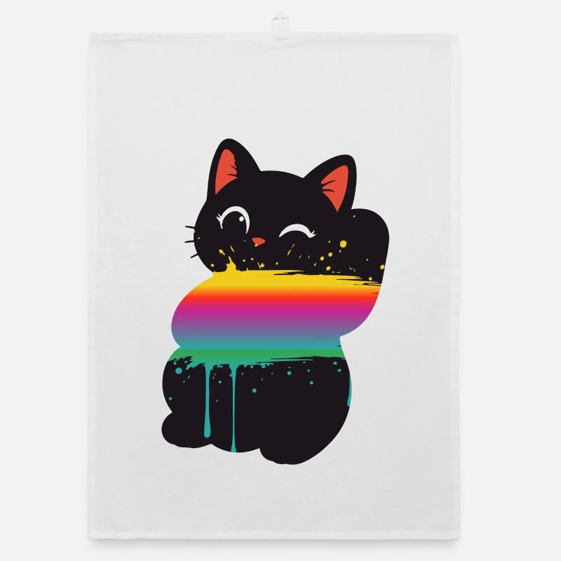 Süße Katze Regenbogen Splash Silhouette  Organic Geschirrtuch