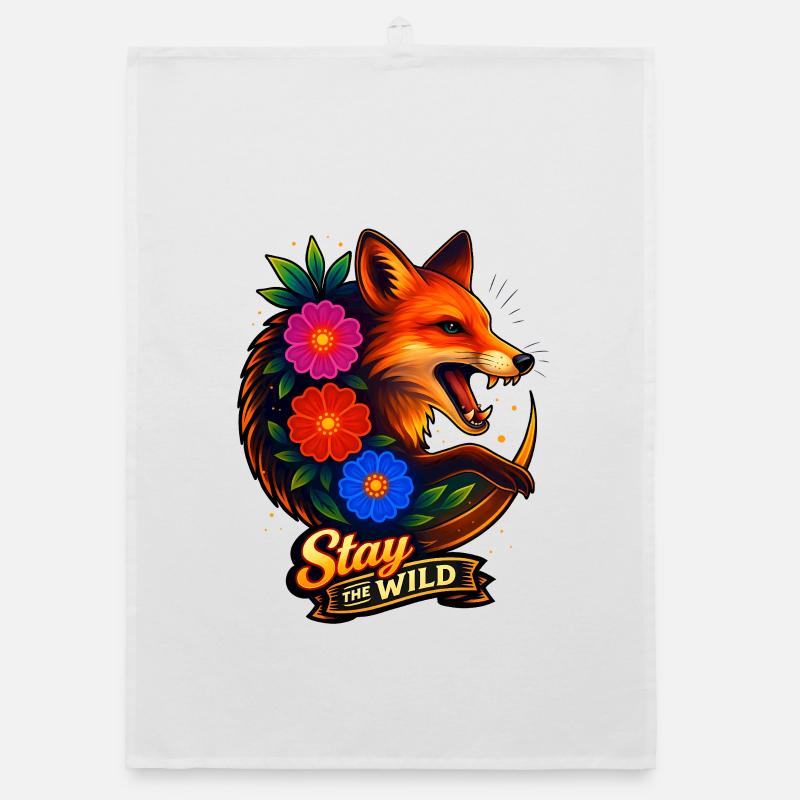 Fuchs mit Blumen Bleib wild Organic Geschirrtuch