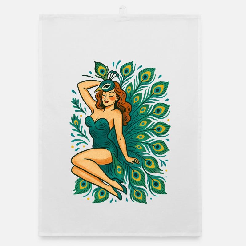 Peacock Goddess in Teal Feathers Organic dish towel