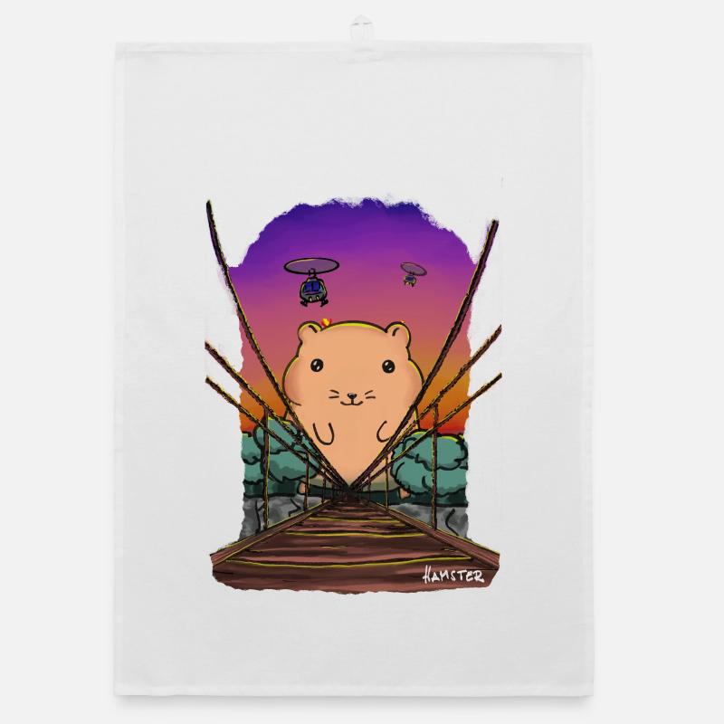 Hamster on suspension bridge Abendrot Organic dish towel